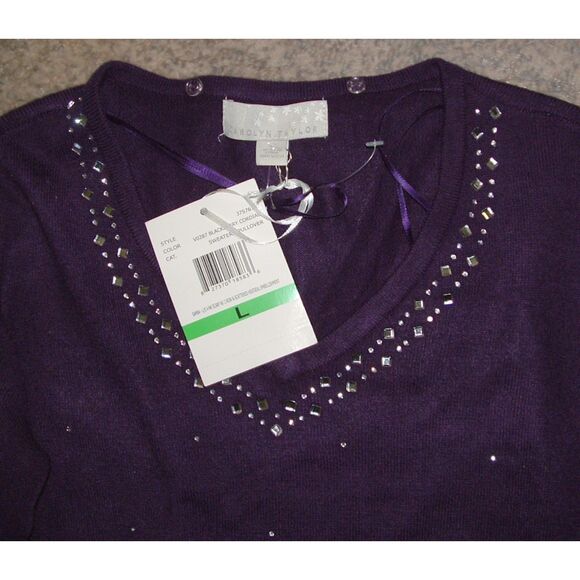 NEW Embellished Purple Sz Large Soft Sweater & Removable Fringed Scarf 2 Pc Lot - Picture 6 of 6